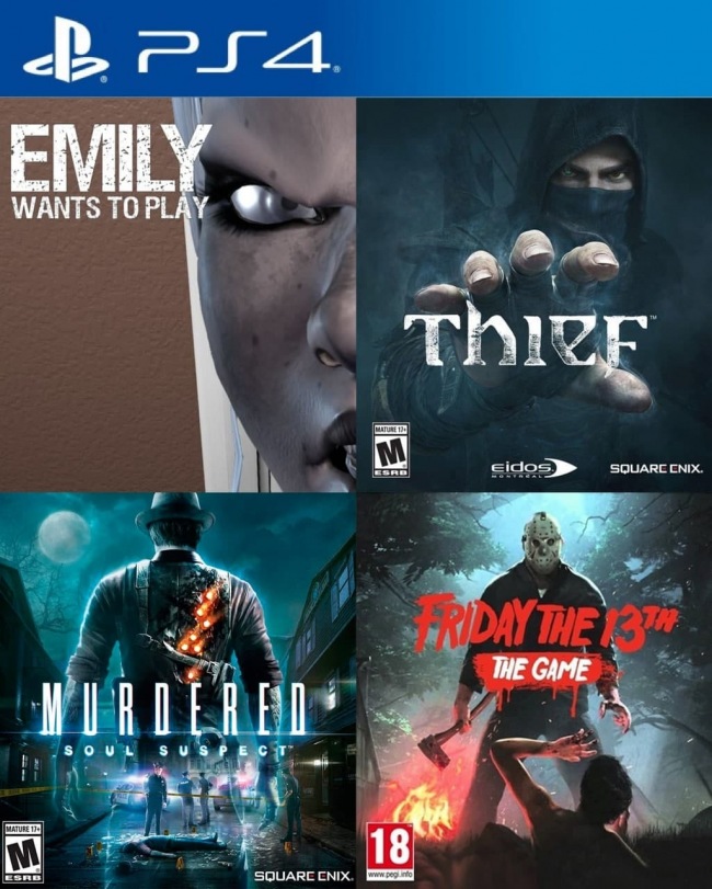4 juegos en 1 Emily Wants To Play mas Thief mas Murdered Soul Suspect mas Friday the 13th The Game PS4 | Juegos Digitales Perú | Venta de Juegos Digitales Perú | Ofertas PS3 PS4...