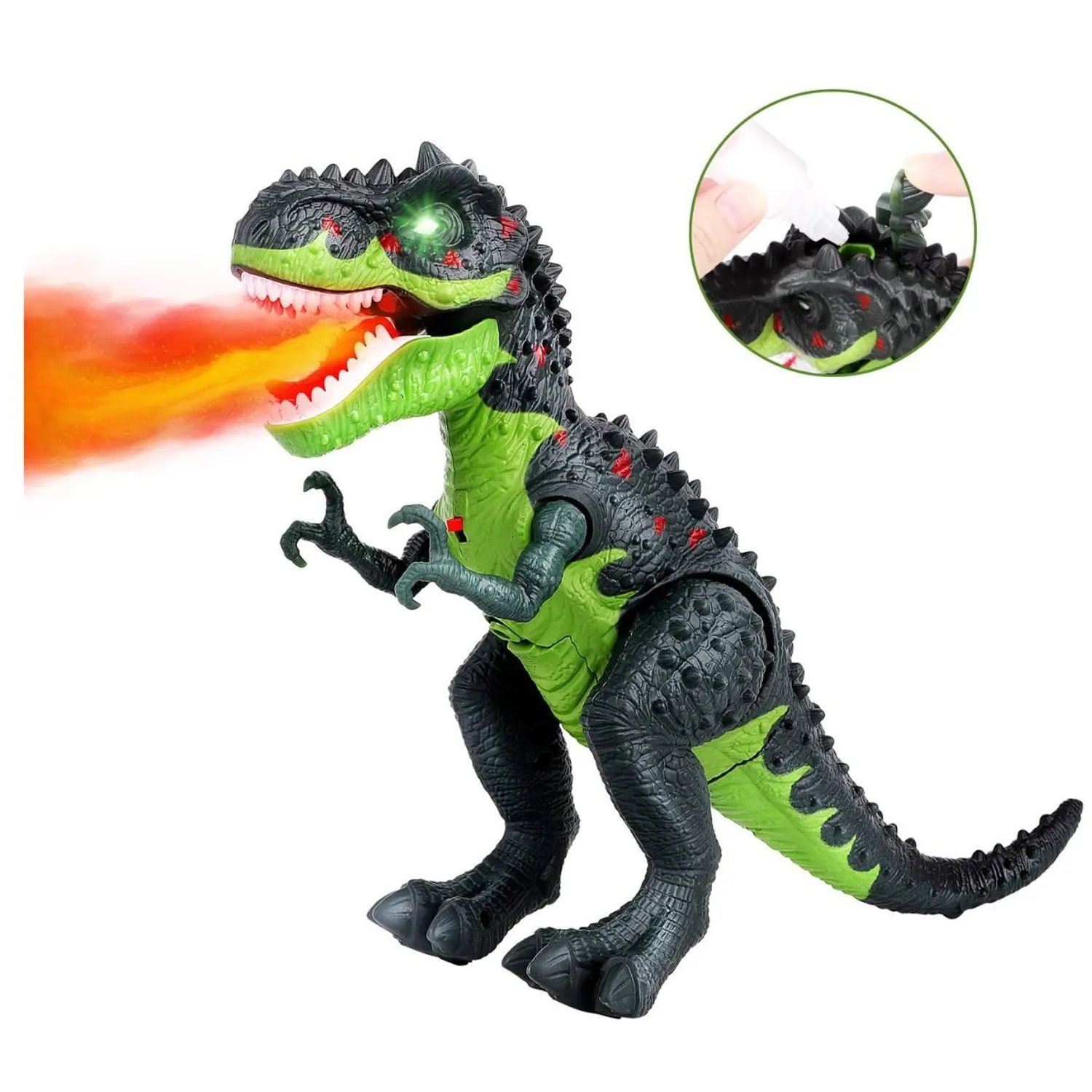 Juguete Dinosaurio Feroz Bota Humo Camina Con Luces Y Sonido